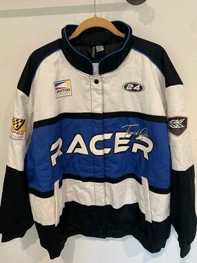NWT Men’s H&M Divided Racer Track Side Moto Jacket, Blue White Black, XL